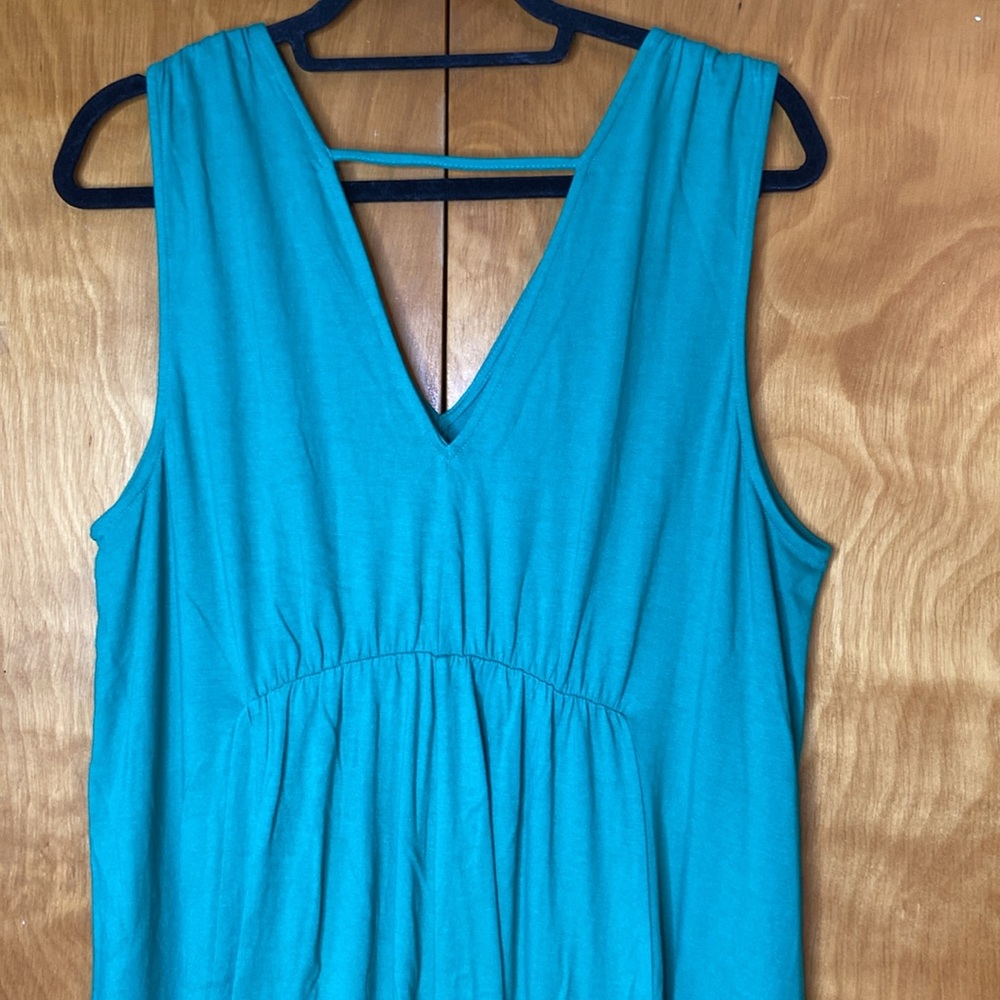 Soft Surroundings V Neck Maxi Green Dress. Size L - Picture 8 of 10